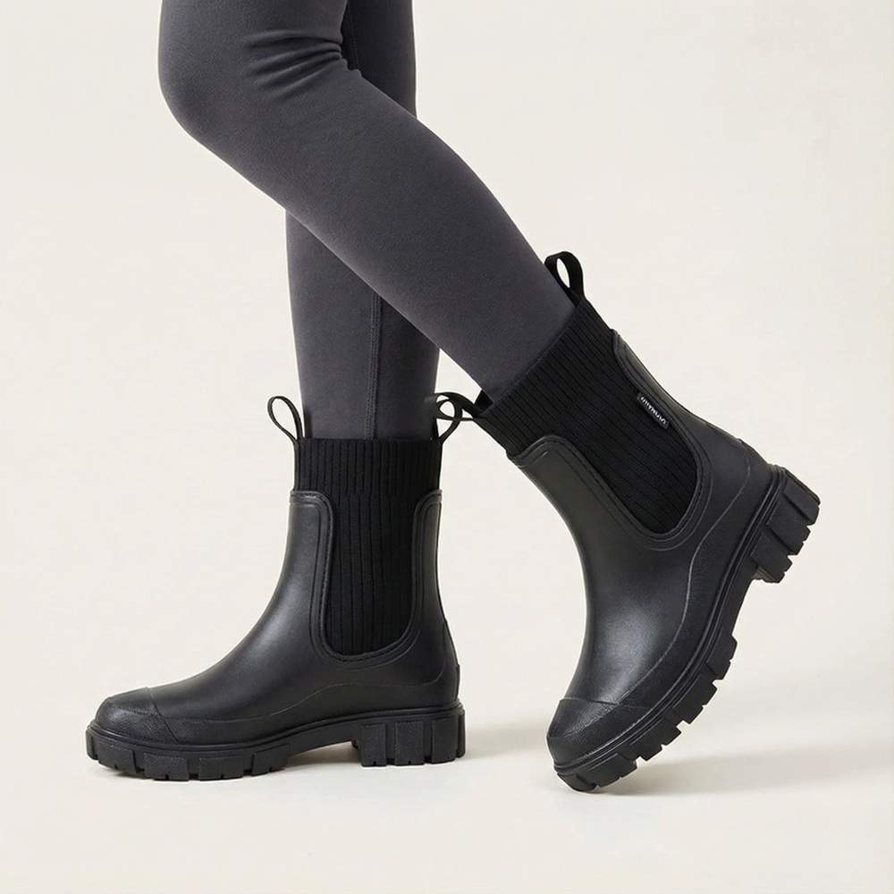 Black rain boots